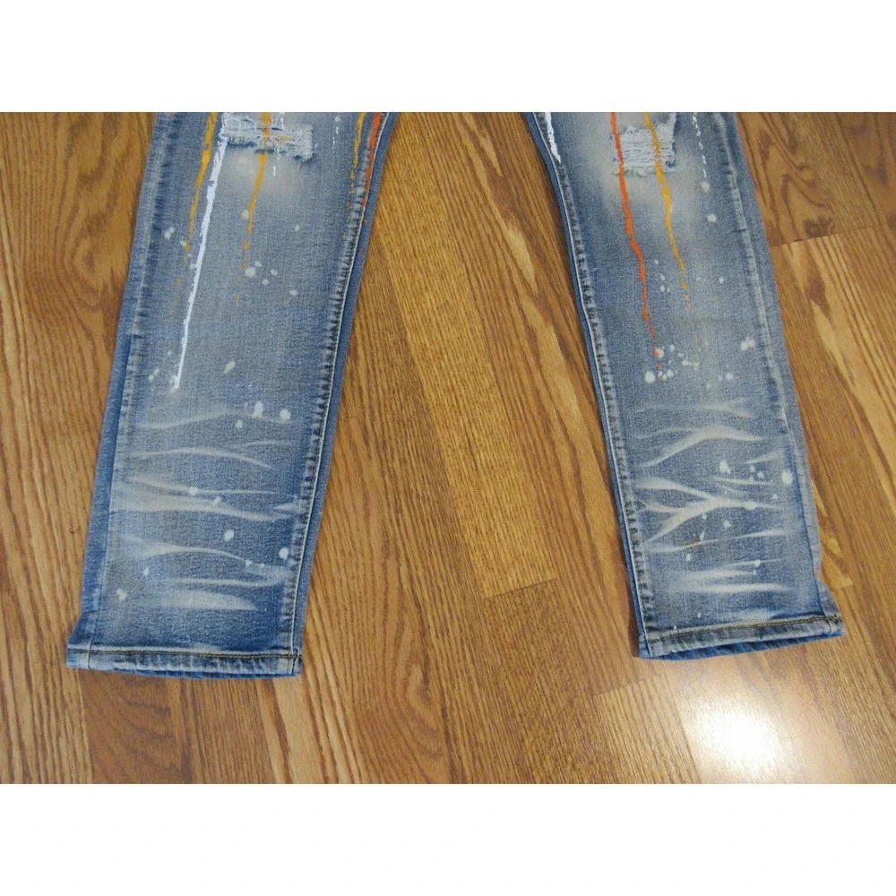 Waimea Savage Graphic Skinny Fit Jeans Light Wash Distressed Splatter Mens 36x32